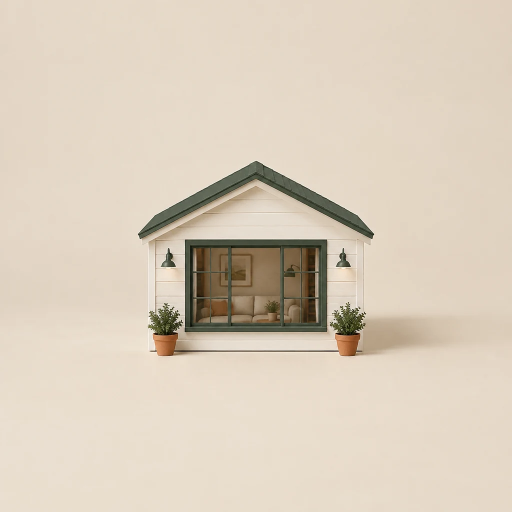 Model of a garage converted into a room with a new window