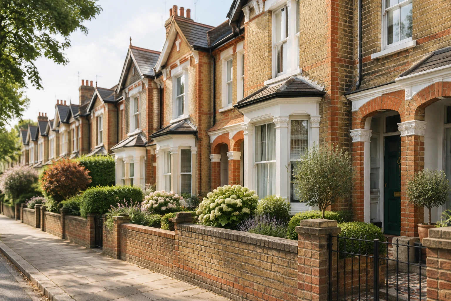 Row of Victorian terraced houses on a quiet British street