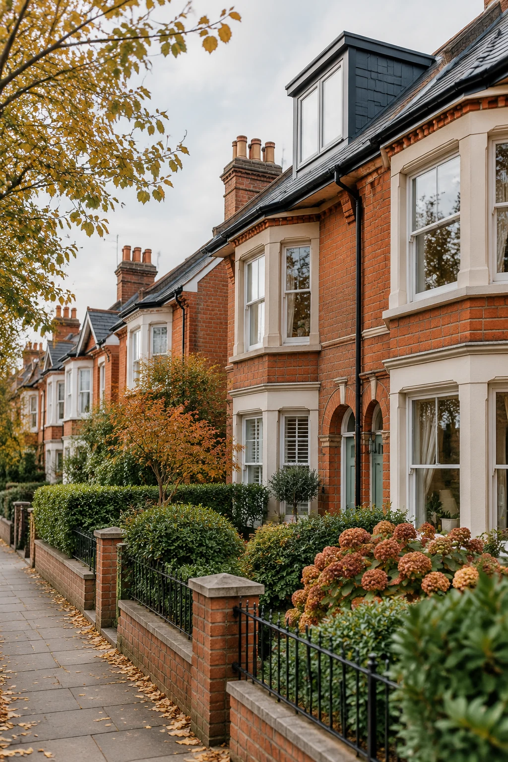 British terraced street with a new loft dormer on one house